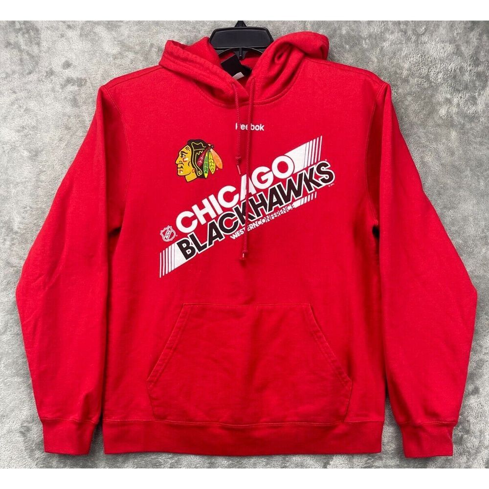 Reebok Men's Fleece Hoodie Sweatshirt NHL Chicago‎ Blackhawks Size Large Red